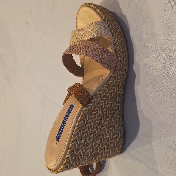 Stuart Weitzman Elsie Espadrille Wedge Ankle Wrap Sandal Beige Platform High 9.5 - Picture 7 of 13